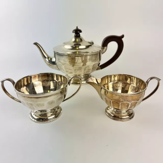 Antique Solid Silver Tea Set Teapot Milk Jug & Sugar Bowl Synyer & Beddoes 1928