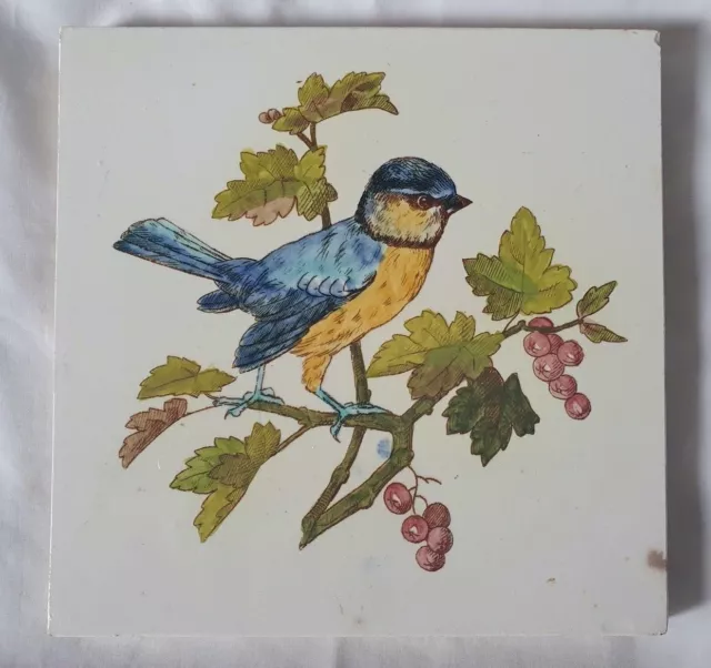 Charming Minton H Painted Bird Design 6 Inch Antique Tile (C)
