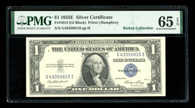 DBR 1935-E $1 Silver Gem Fr. 1614 GI Block PMG 65 EPQ Serial G43350815I
