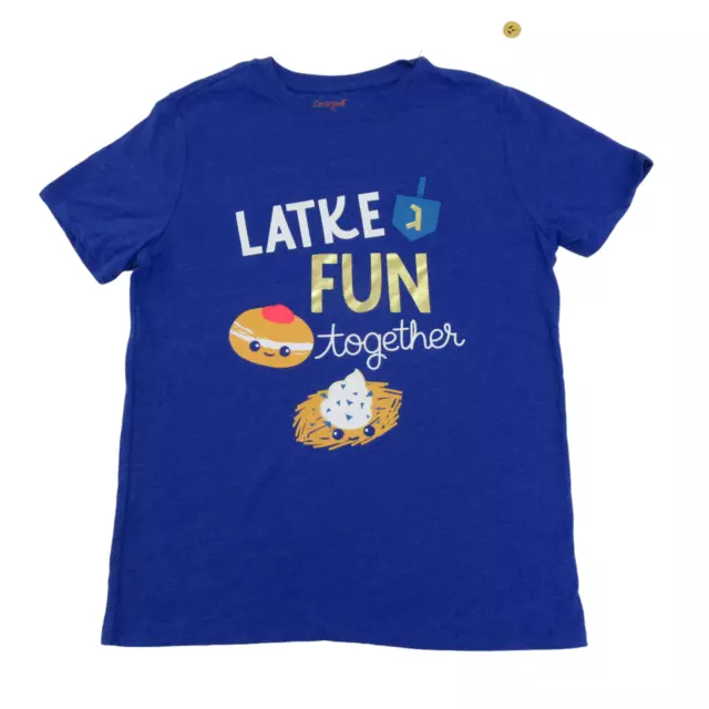 Cat & Jack Boys Size L 12/14 Husky 'LATKE FUN Together' T-Shirt Blue