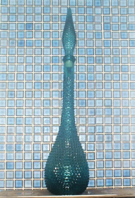 VINTAGE 1960s 70's EMPOLI BLUE GENIE CHEMIST ART GLASS BOTTLE DECANTER + STOPPER