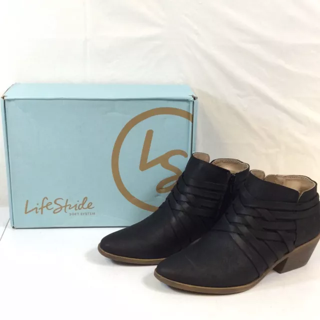 LifeStride Womens Prairie G7442S1001 Black Faux Leather Ankle Booties Size 8.5M