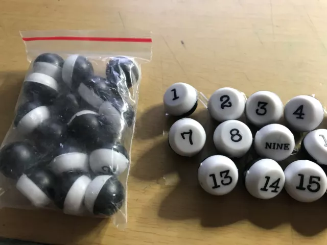 Black & White Plastic Marbles, Lot Of 1-16 New Plastic Kelly Pool 8 Ball "Pills"