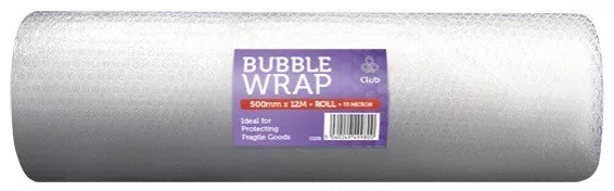 CLUB 500mm x 12M BUBBLE WRAP ROLL (55 MICRON 4mm BUBBLE HEIGHT