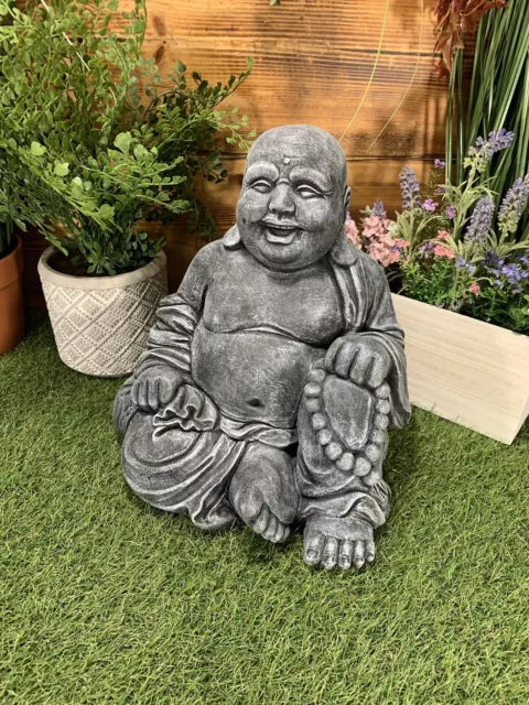 Stone Garden Laughing Buddha Sitting Down Lucky Zen Large Statue Ornament