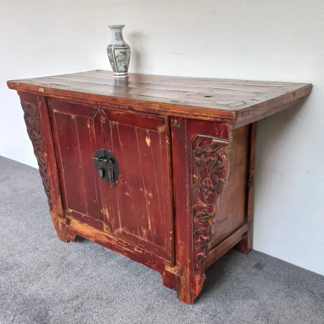 Antique Rustic Oriental Chinese Elm Altar Table, Hall Cabinet, Console Table. 2