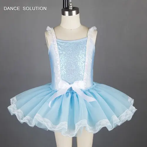 Pale Blue Ballet Dance Tutu Sequin Bodice with  Tutu Performance Costume Dress