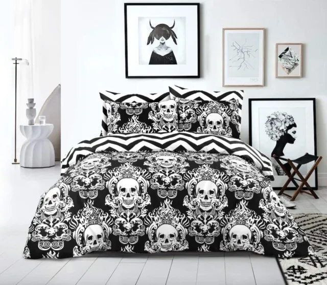 All Size Bed Ultra Soft 100% Cotton Quilt Duvet Doona Cover Set Dark Skull