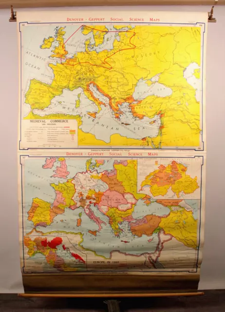 Vtg 1966 Denoyer-Geppert Pull Down School Map Europe 1360 Large Chart 43" x 60"