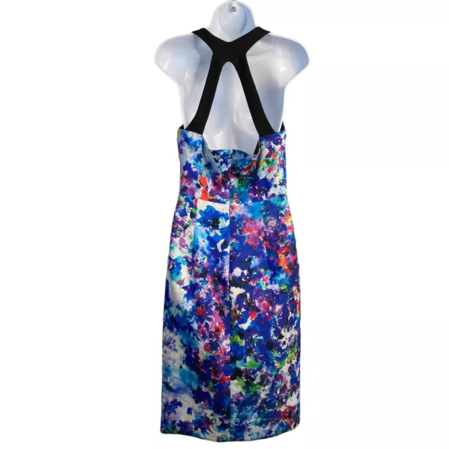 Black Halo Lopez Dress Womens Size 6 Blue Watercolor Floral Sheath Backless 2