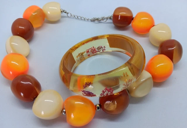 Collier Vintage Années 80 En Résine - Gros Galets Multicolores, Style Sobral, 52 Cm