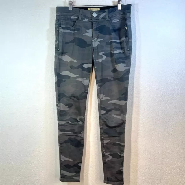 Democracy Ab Solution Jeans Women's 8 Grey Side Zip Skinny Camo Print Mid Rise