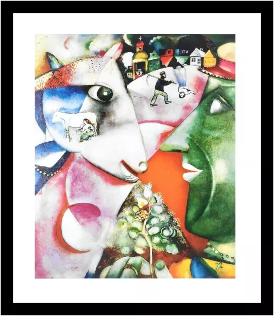 Marc Chagall Poster Kunstdruck Bild im Alu Rahmen I and the Village 50x40cm