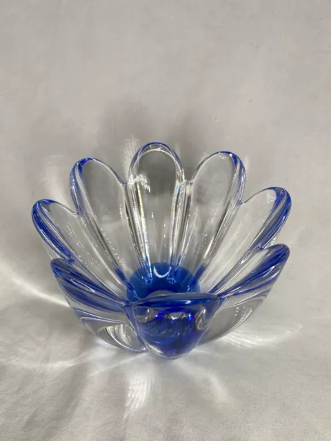 ORREFORS Glass 8 Petal Crystal BLUE Bowl Mayflower SIGNED Jan Johansson JJ EUC
