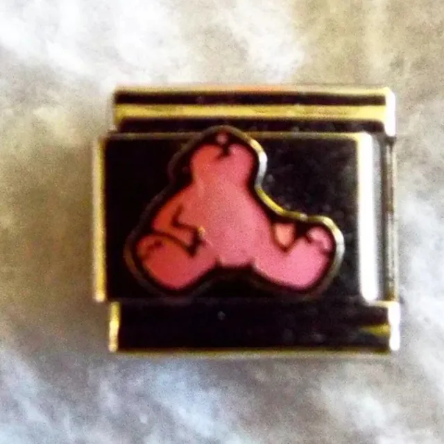 Pink enamel bunny rabbit sitting 9mm stainless steel italian charm bracelet link