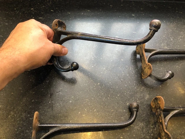 Set of 4 Cast Iron Coat Harness Tack Barn Hook 8” Long Large Double Hook 2