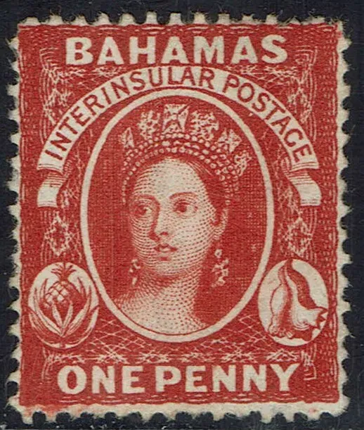 Bahamas 1863 Qv Conch Shell 1D Wmk Crown Cc Perf 14