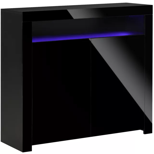 HOMCOM Modern High Gloss RGB LED Cabinet Cupboard Sideboard Console Black