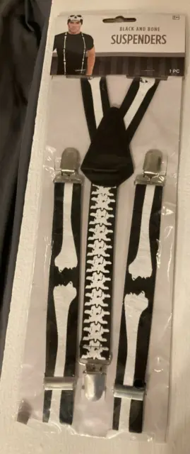 Black And Bone Mens Adult Skeleton Costume Suspenders BRAND NEW HALLOWEEN PARTY