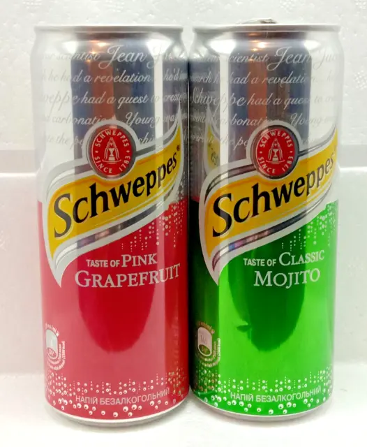 Empty Drink Cans Schweppes Grapefruit & Mojito 330ml Ukraine 2019 Top Open 2 pcs