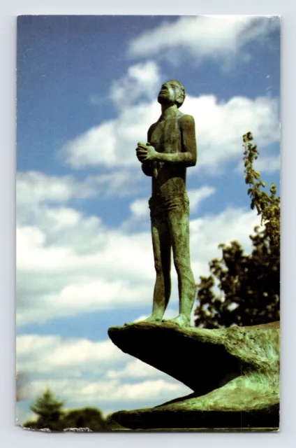 Postcard Michigan Troy MI White Chapel Cemetery Garden Prayer Statue 1960s