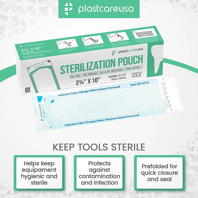 200 2.75 x 9 Self Sterilization Pouches for Cleaning Tools Autoclave Sterilizer