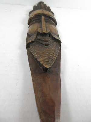 African Tribal Carved Wood Stylized Face of Chief or Elder 11’’ Tall Wall Hanger