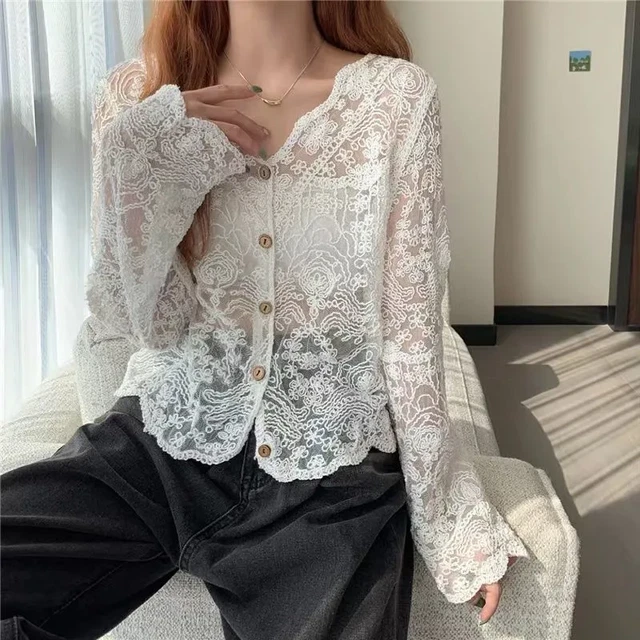 Petit Pull Crocheté Col V Pour Femme - Manches Courtes, Léger Et Parfait Pour L'été
