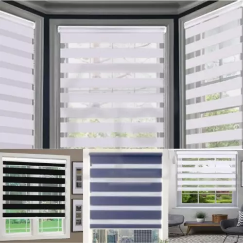 Modern Easy Fit Zebra Vision Day & Night Window Roller Blinds -Home & Office