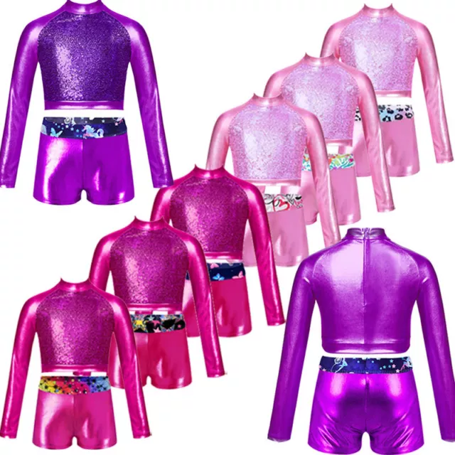 Set da ballo bambine crop top da ginnastica con pantaloncini da competizione abbigliamento da ballo