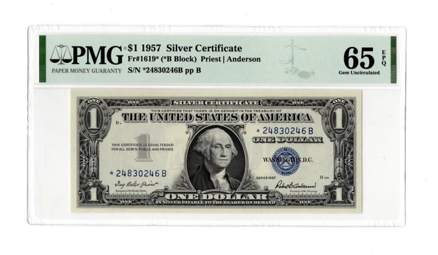 1957 $1 Silver Certificate Star Fr. 1619* - PMG 65 EPQ