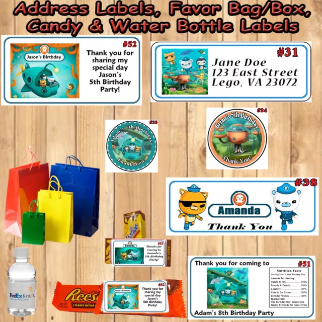 Octonauts Birthday Round Water Bottle Address Labels Favor Stickers Personalized
