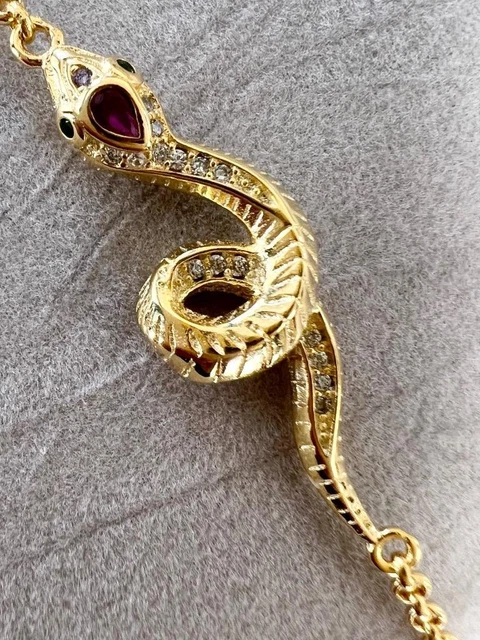 Garden Snake Bracelet Natural Diamond Multi-Gemstone 14K Yellow Gold 925 GP