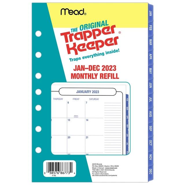 Trapper Keeper 2023 Monthly Calendar Refill Desk Size 5 12 x 8 12 - Trapper