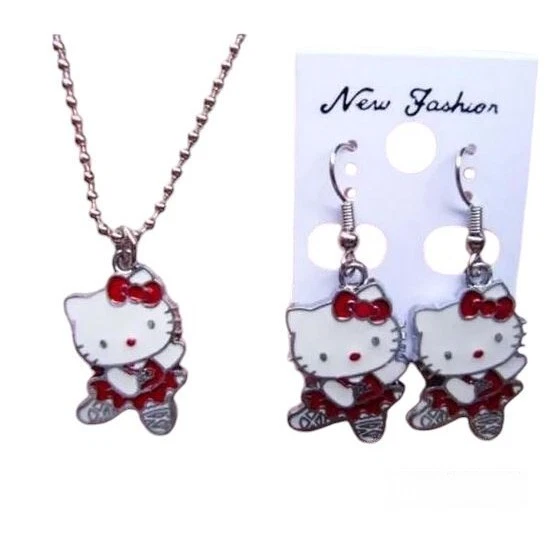 Parure Bijoux Hello Kitty - Collier, Bracelet, Boucles D'oreilles Pour Fille - Cadeau Kawaii