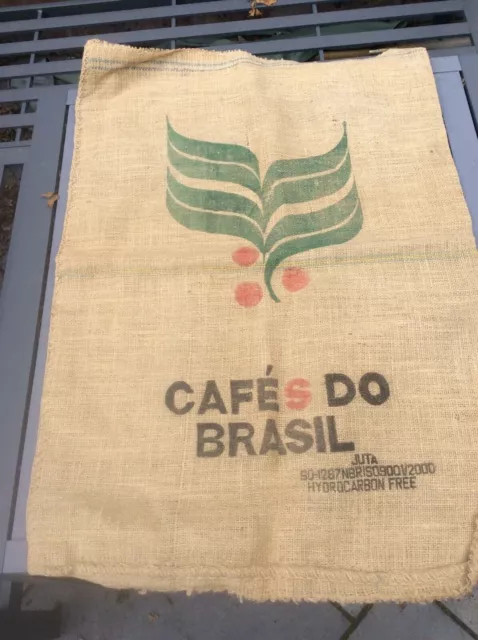 French Vintage Large HESSIAN JUTE COFFEE SACK * CAFE DO BRASIL * 39” by 27” *VGC