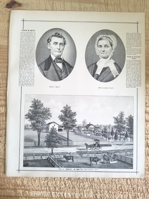 RESIDENCE OF DANIEL M SMITH,WALWORTH,NY.VTG 1887 13.7" x 11.5 ART PRINT*