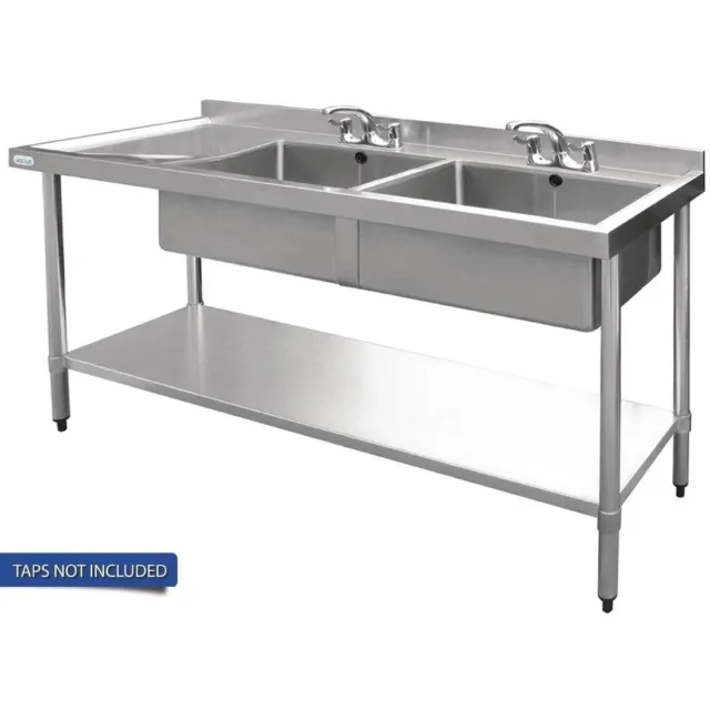 Sink Double Left Hand Drainer 700x1500x900mm Vogue Restaurant Cafe Kitchen