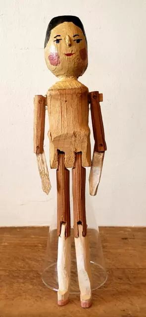 Antique WOODEN PEG Penny DOLL Grodnertal CARVED German JOINTED 11" FOLK ART #1