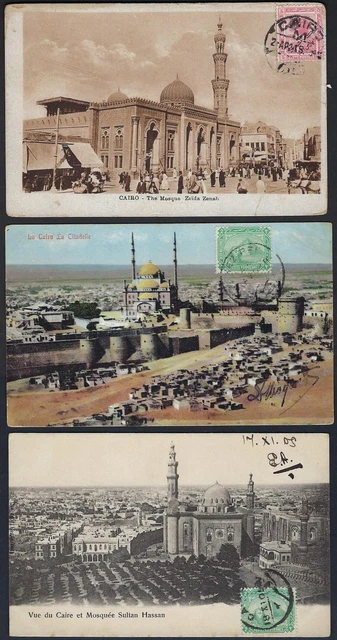 Egypt 1910 Three Post Cards Mosque Zeid Zenab Mosque Sultan Hassan & City Wall