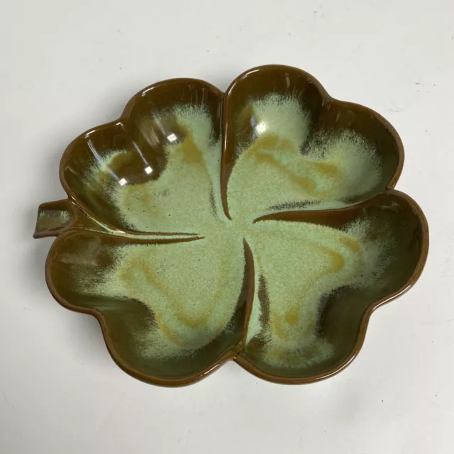VTG Frankoma #223 Glazed  Pottery Snack/Trinket Dish Shamrock Pattern  (G)