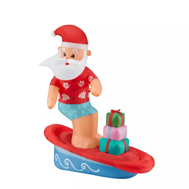 6 Ft Surfing Santa LED Christmas Airblown Inflatable Boat Florida Hawaiian Beach