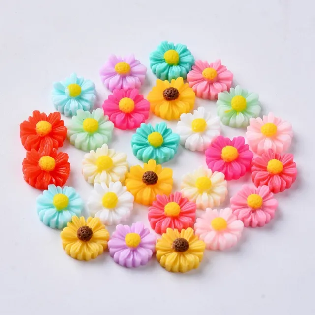 Mixed Daisy Flower Cabochons 11mm Chrysanthemum Flower Beads Charms Flatback 20p