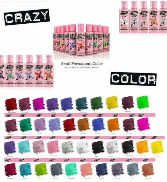 CRAZY COLOR SEMI PERMANENT HAIR DYE 100ml - All colors - !!Free UK Postage !!