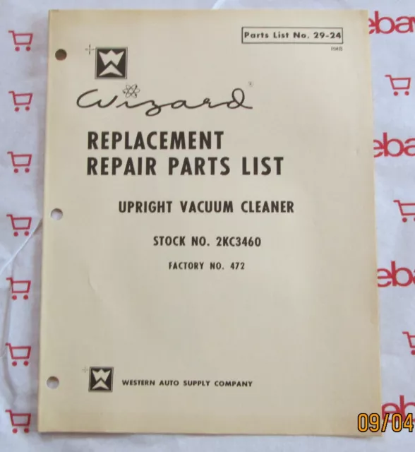 western auto wizard vacuum cleaner replacement repair parts list