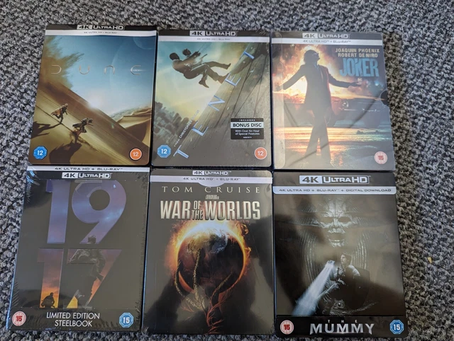 4k 6 Steelbook Bundle, Joker, Dune, 1917, War Of The Worlds, Tenet, The Mummy