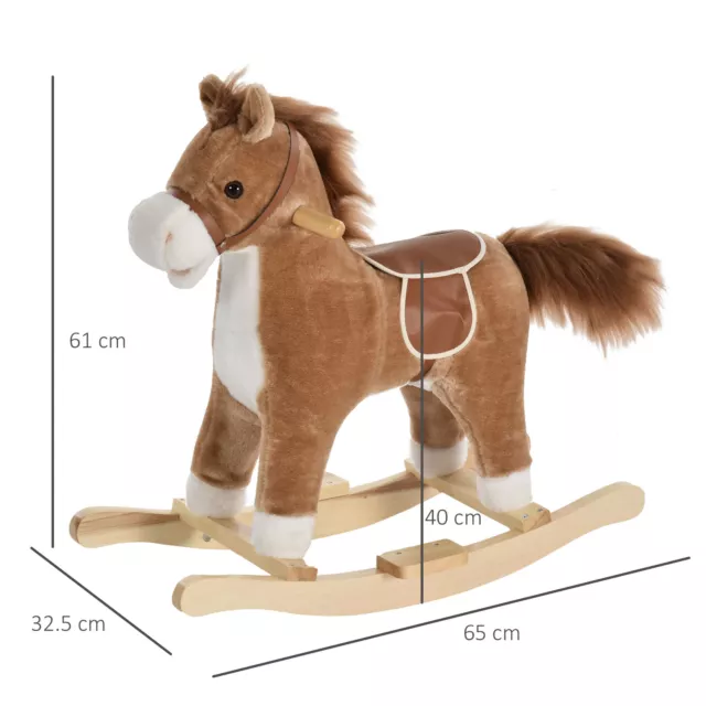 HOMCOM Kids Plush Rocking Horse w/ Moving Mouth Tail Sounds 18-36 Months Brown 3