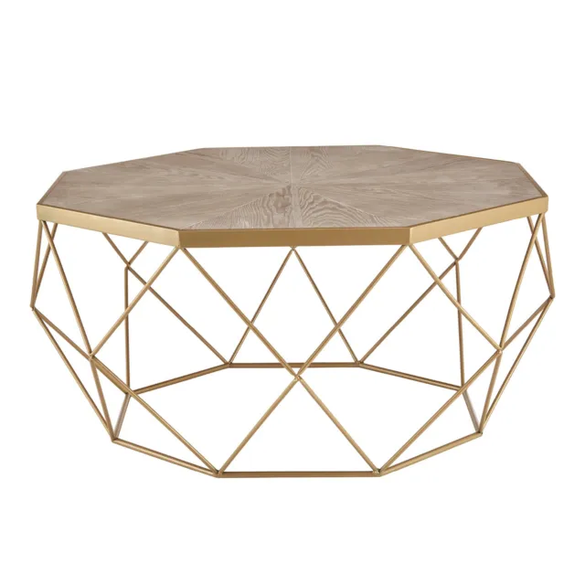 Round Coffee Table with Metal Leg Rustic Cocktail Tea Table for Living Room Gold