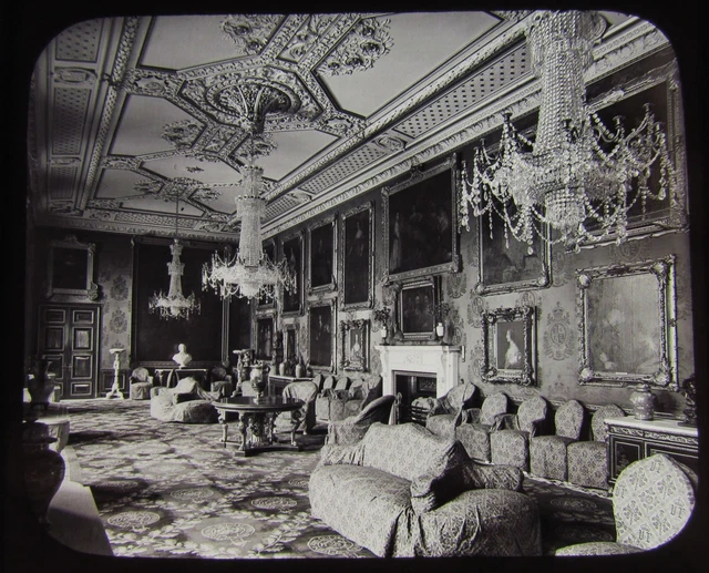 GWW Glas magische Laterne Rutsche WINDSOR CASTLE - VANDYCK ROOM C1890 BRITISCHE ROYALS