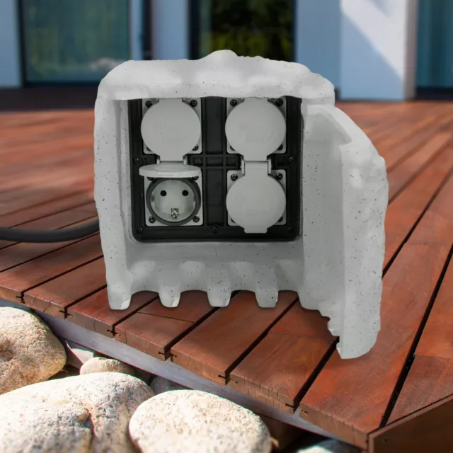 Borne jardin électrique bloc 4 prises source de courant prise pierre gris foncé